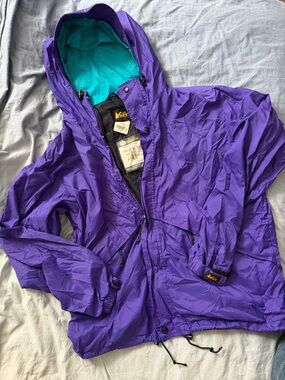 Vtg 90s REI Elements Purple Teal Rain Jacket Shell Gorpcore XL